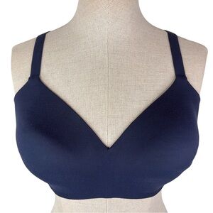 Wacoal How Perfect Soft Cup Wireless Bra sz 34DD * Navy Blue Wire Free Comfy